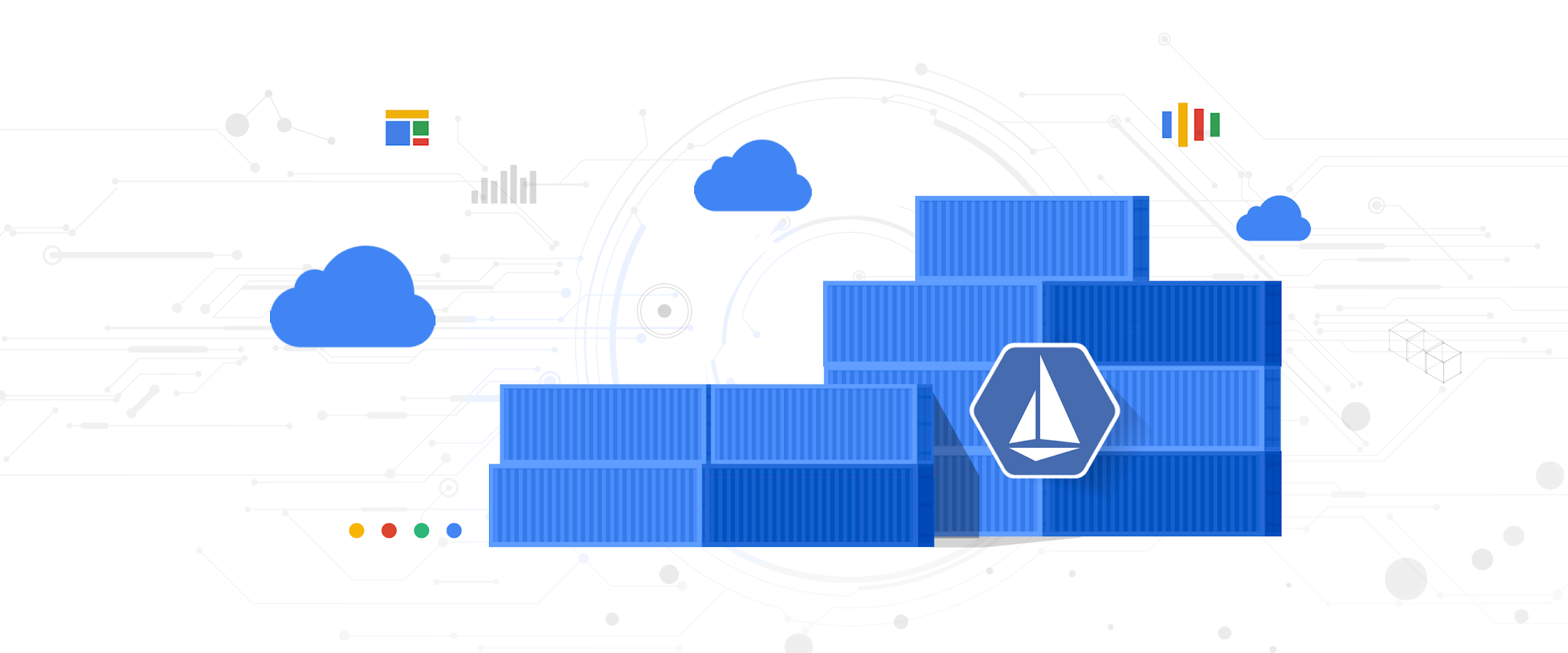 Illustration of service mesh with Istio logo