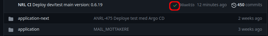 Fig. 2 Et lite grønt “checkmark” indikerer at utrulling til ArgoCD har gått bra