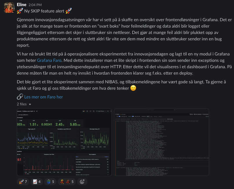 A Slack thread announcing a new SKIP feature